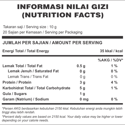 LM0013 Nutrition Facts Moringa Powder